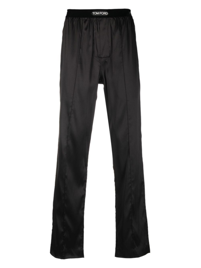 Tom Ford Logo-waistband Silk Pajama Trousers In Brown