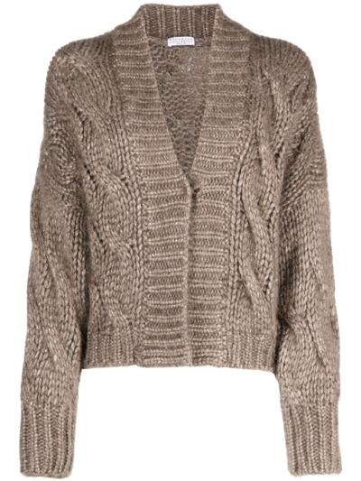 Brunello Cucinelli Cable-knit Cardigan In Brown