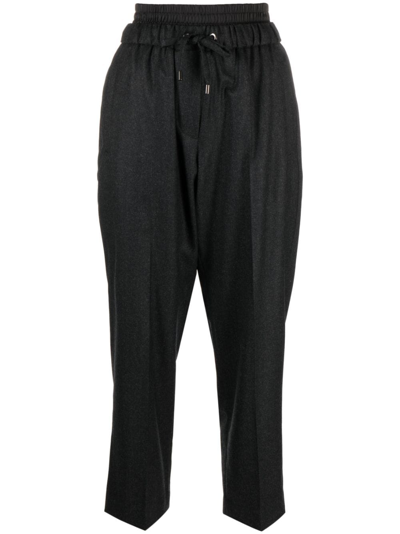 Brunello Cucinelli Elasticated-waist Cropped Wool Trousers In Black