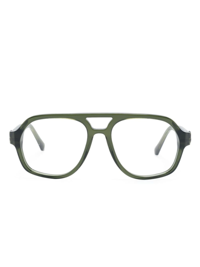 Moncler Logo-plaque Pilot-frame Glasses In Green