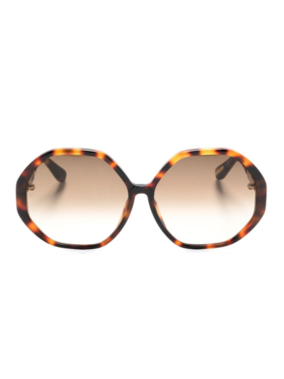 Linda Farrow Paloma Tortoiseshell-effect Hexagonal-frame Sunglasses In Brown