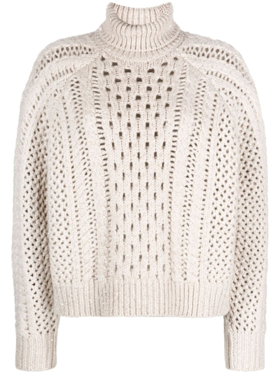 Brunello Cucinelli High-neck Crochet-knit Jumper In Nude & Neutrals