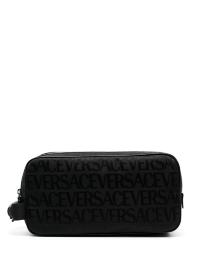 Versace Logo-print Wash Bag In Black