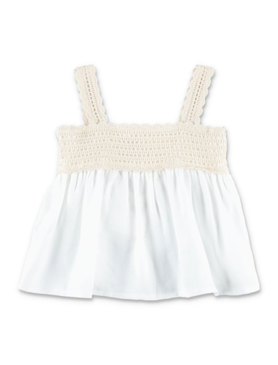 Il Gufo Kids' Linen Top With Crochet Detail In White