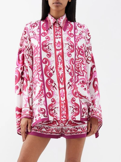 Dolce & Gabbana Majolica-print Batwing-sleeve Shirt In Pink