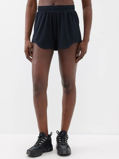 Ganni Printed Stretch Recycled-mesh Shorts In Black