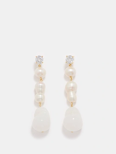 Completedworks Cubic Zirconia & Cultured Freshwater Pearl Linear Drop Earrings In White
