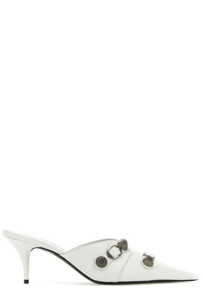 Balenciaga Cagole 80mm Pointed Mules In Weiss