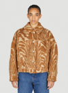 Stella Mccartney Woodgrain Print Faux Fux Blouson Jacket In Brown
