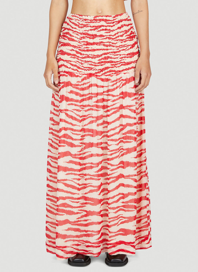 Ganni Printed Light Georgette Maxi Smock Skirt In Red ModeSens