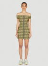 Aries Logo-print Off-shoulder Mini Dress In Olive