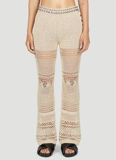 Rabanne Crochet High Waisted Straight Pants In Neutrals