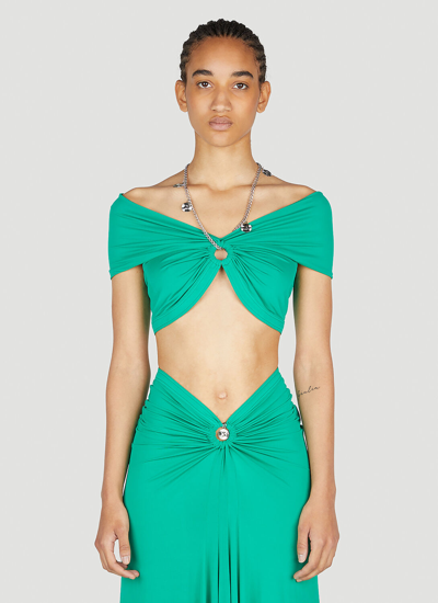 Paco Rabanne Necklace Off Shoulder Top In Green