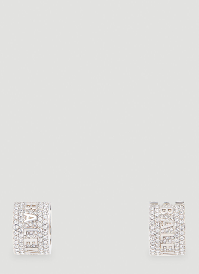 Balenciaga Xl Logo Hoop Earrings In Silver