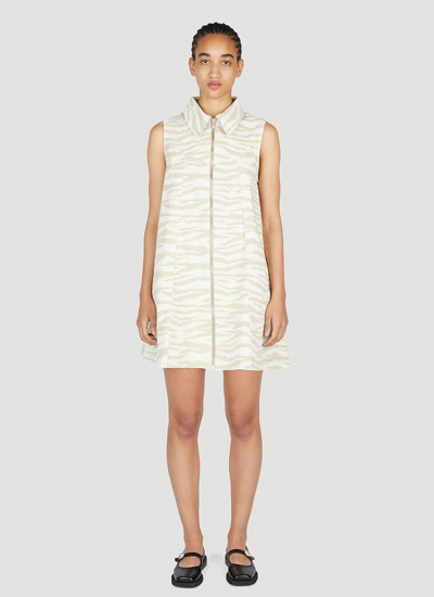 Ganni Zebra Print Denim Trapeze Shirtdress In Pale Khaki