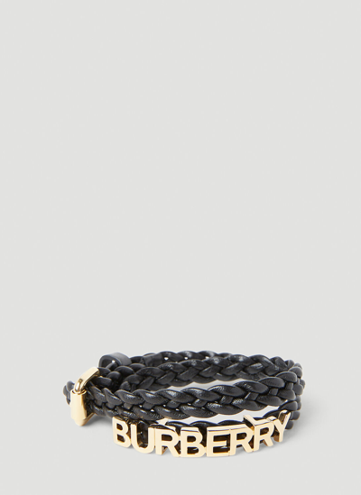 Burberry Logo-plaque Leather Bracelet In Gold