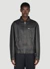 Prada Triangle-logo Leather Bomber Jacket In Black