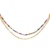 ADORNIA MULTI COLOR BEAD AND PAPER CLIP CHAIN DOUBLE NECKLACE GOLD