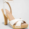 Veronica Beard Lamont Leather Crisscross Clog Sandals In White