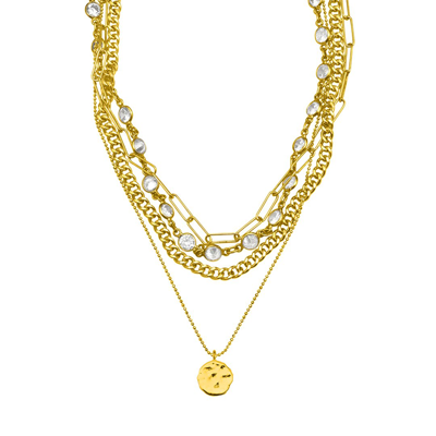 ADORNIA MESSY LAYERED NECKLACE WITH PEBBLED CHARM GOLD