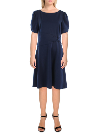 Dkny Womens Pintuck Knee Length Fit & Flare Dress In Blue
