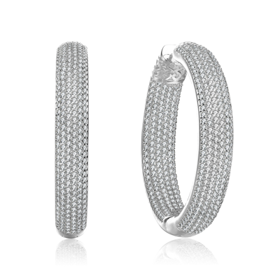 Genevive Sterling Silver White Or 14k Yellow Gold Plated With Cubic Zirconia 10-row French Pave Inside Out La