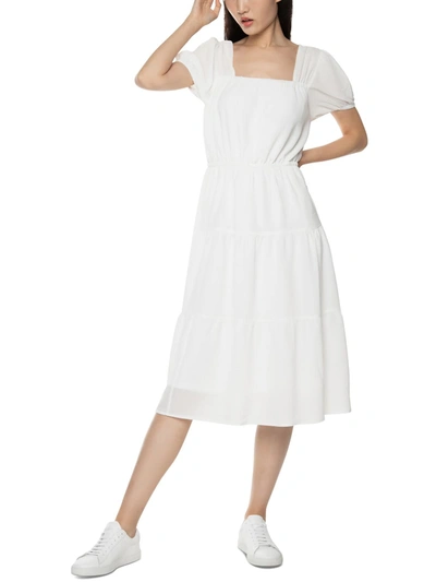 Black Tape Womens Puff Sleeve Calf Midi Dress In White