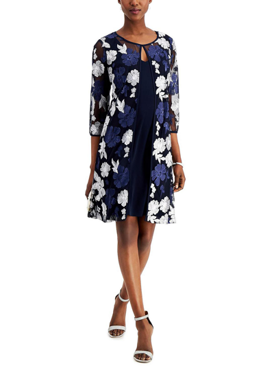 Connected Apparel Womens Layered Above Knee Cocktail And Party Dress In Blue