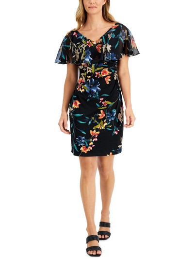 Connected Apparel Petites   Womens Floral Mini Cocktail And Party Dress In Black