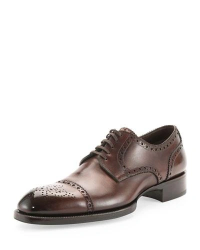 Tom Ford Edward Med-cap Wing-tip Brogue In Multi Brown