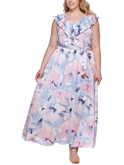 Dkny Watercolor Ruffled Maxi Dress In Multi
