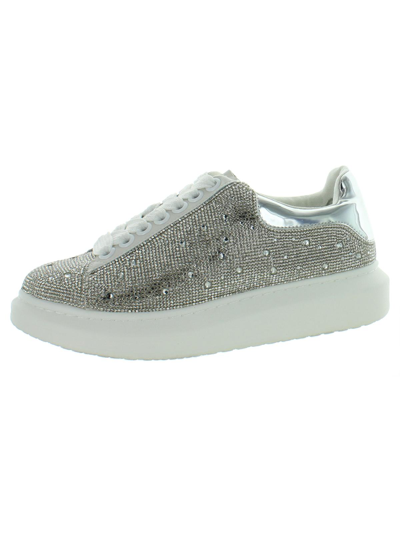 Steve Madden Glimmer-r Womens Rhinestone Lace-up Fashion Sneakers In Silver