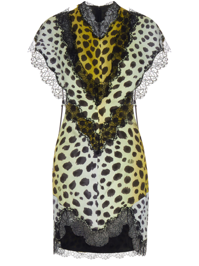 Attico Jace Cheetah-print Lace-trim Cutout Mini Dress In Yellow