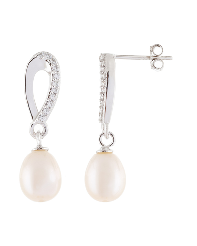 Splendid Pearls Rhodium Over Silver 7-8mm Pearl Earrings