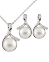 SPLENDID PEARLS SPLENDID PEARLS RHODIUM OVER SILVER 8-10MM PEARL NECKLACE & EARRINGS SET