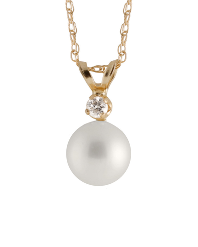 Splendid Pearls 14k 0.01 Ct. Tw. Diamond & 5-5.5mm Akoya Pearl Necklace
