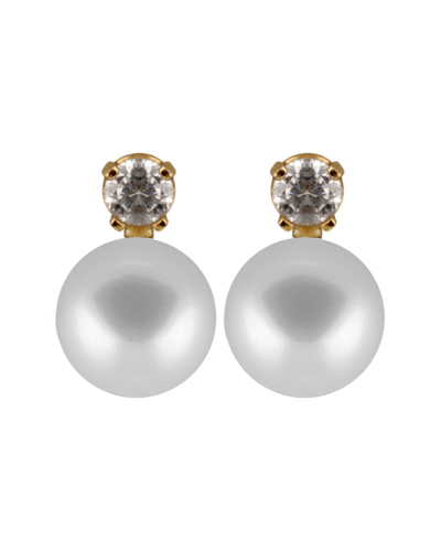 Splendid Pearls 14k Plated & Silver 0.20 Ct. Tw. Diamond & 8-8.5mm Akoya Pearl Earrings