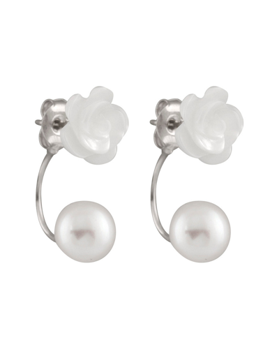 Splendid Pearls Rhodium Over Silver 9-10mm Pearl Earrings