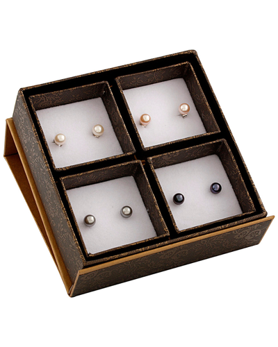 Splendid Pearls Rhodium Plated 8-8.5mm Freshwater Pearl Earring Set