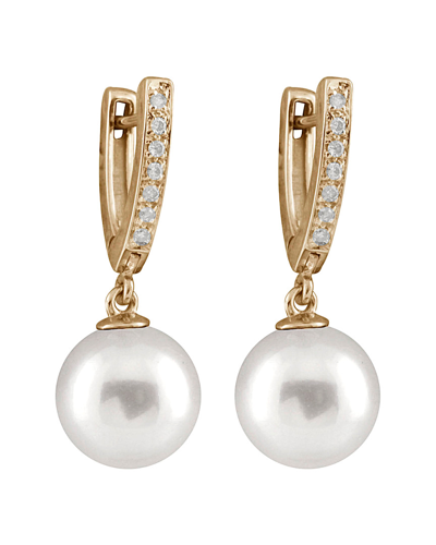 Masako Pearls Splendid Pearls 14k 0.10 Ct. Tw. Diamond & 10-11mm South Sea Pearl Earrings