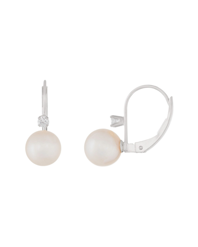 Splendid Pearls 14k 0.06 Ct. Tw. Diamond & 6-6.5mm Akoya Pearl Earrings