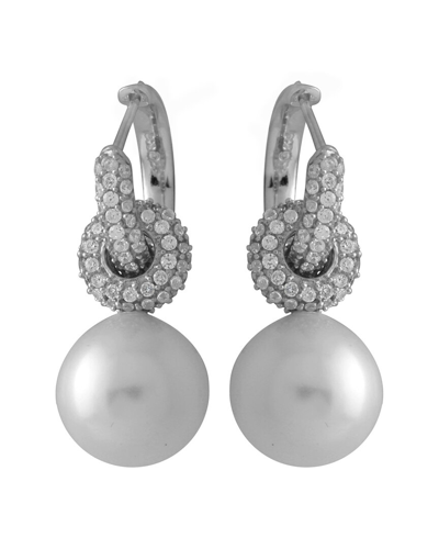 Splendid Pearls Rhodium Plated 12-13mm Pearl Cz Earrings