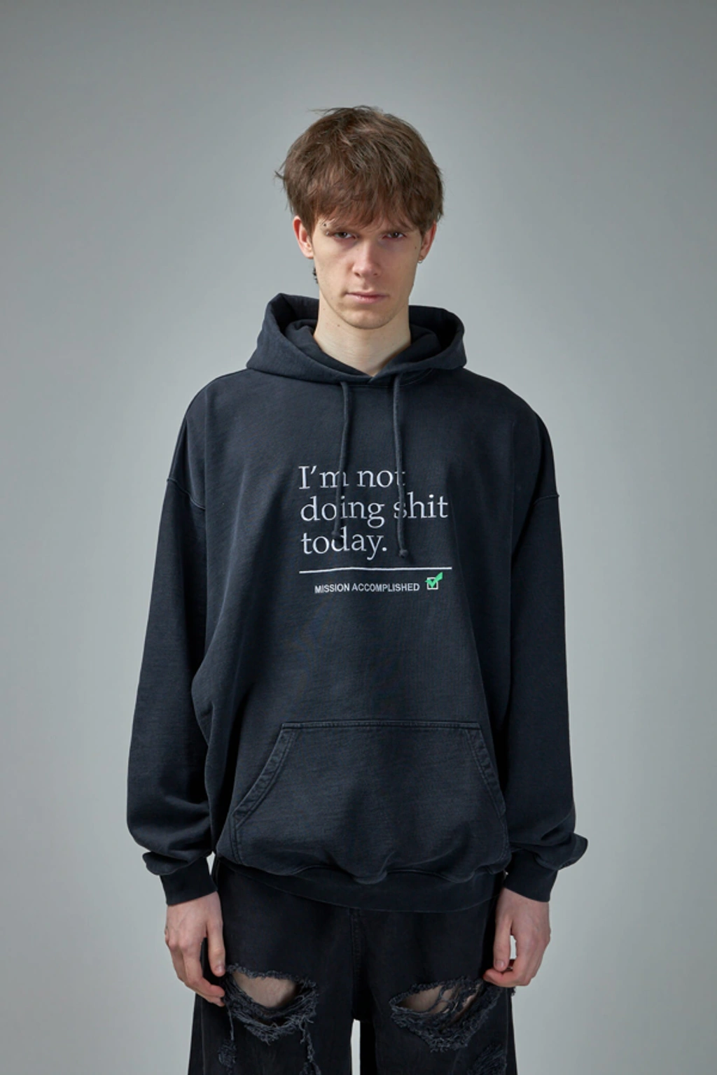 Vetements Not Doing Shit Today Hoodie In Washed Black | ModeSens