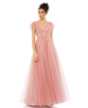 Mac Duggal Embellished Cap Sleeve V Neck Gown In Salmon