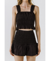 Endless Rose Smocked Ruffle Top In Black
