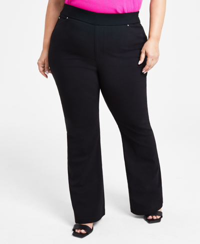 Inc International Concepts Plus Size High Rise Flared Pants, Created For Macy's In Deep Black