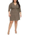 Jessica Howard Plus Size Printed Belted Sheath Dress In Black Brown
