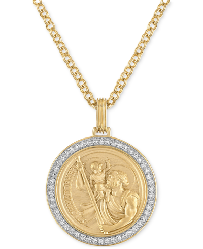 Esquire Men's Jewelry Diamond St. Christopher Medallion 22" Pendant Necklace (1/4 Ct. T.w.) In 18k Gold-plated Sterling Si In Gold Over Silver