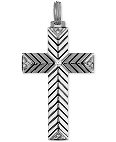 Esquire Men's Jewelry Diamond Textured Cross 22" Pendant Necklace (1/10 Ct. T.w.), Created For Macy's In Silver