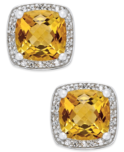 Macy's Citrine (1-3/4 Ct. T.w.) And Diamond (1/8 Ct. T.w.) Halo Stud Earrings In Sterling Silver